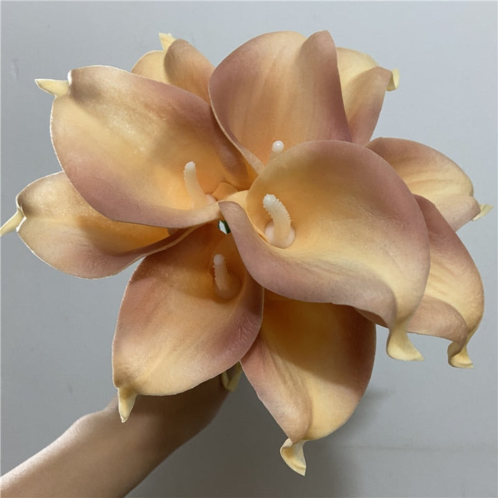 10 marinblå Calla-liljor PU Real Touch blommor bröllopsdekoration buketter borddekoration konstgjorda blommor heminredning