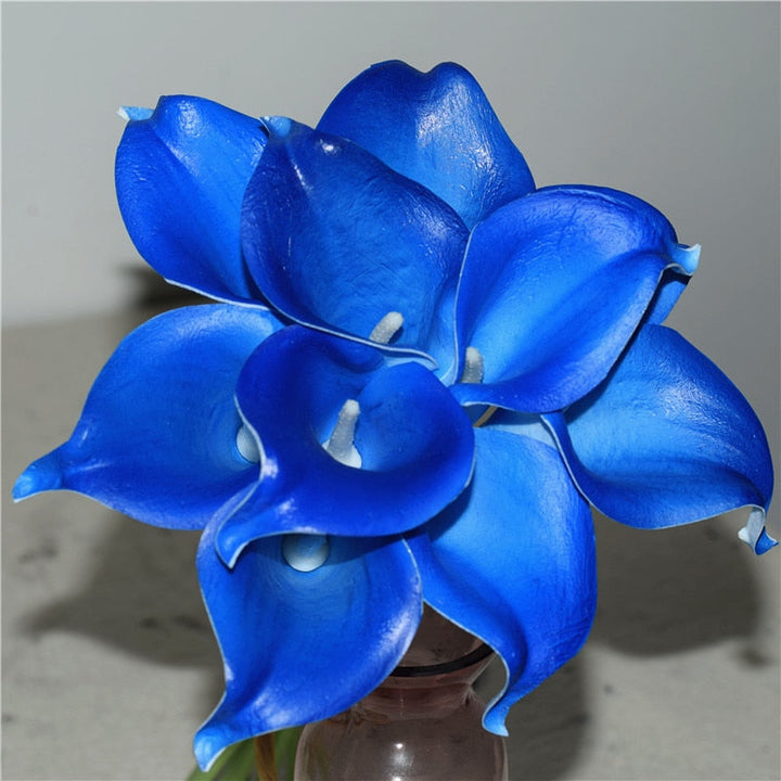 10 marinblå Calla-liljor PU Real Touch blommor bröllopsdekoration buketter borddekoration konstgjorda blommor heminredning