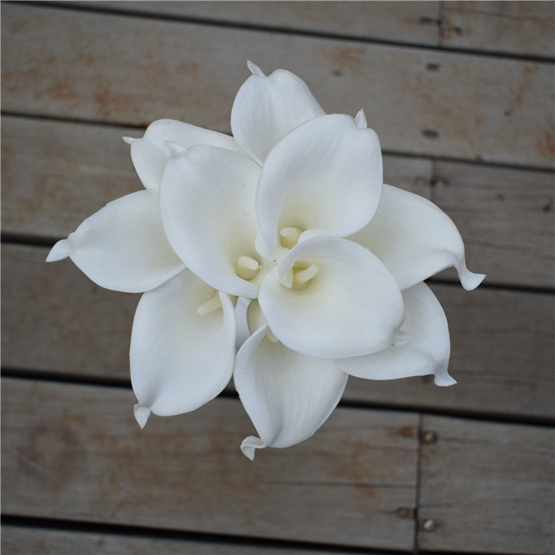 10 marinblå Calla-liljor PU Real Touch blommor bröllopsdekoration buketter borddekoration konstgjorda blommor heminredning