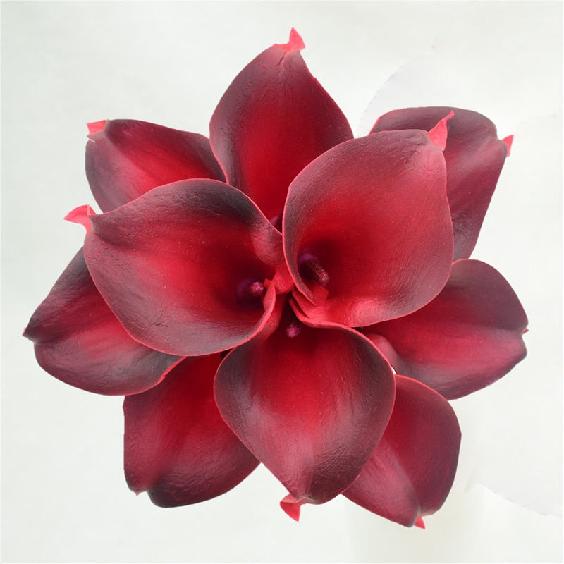 10 marinblå Calla-liljor PU Real Touch blommor bröllopsdekoration buketter borddekoration konstgjorda blommor heminredning