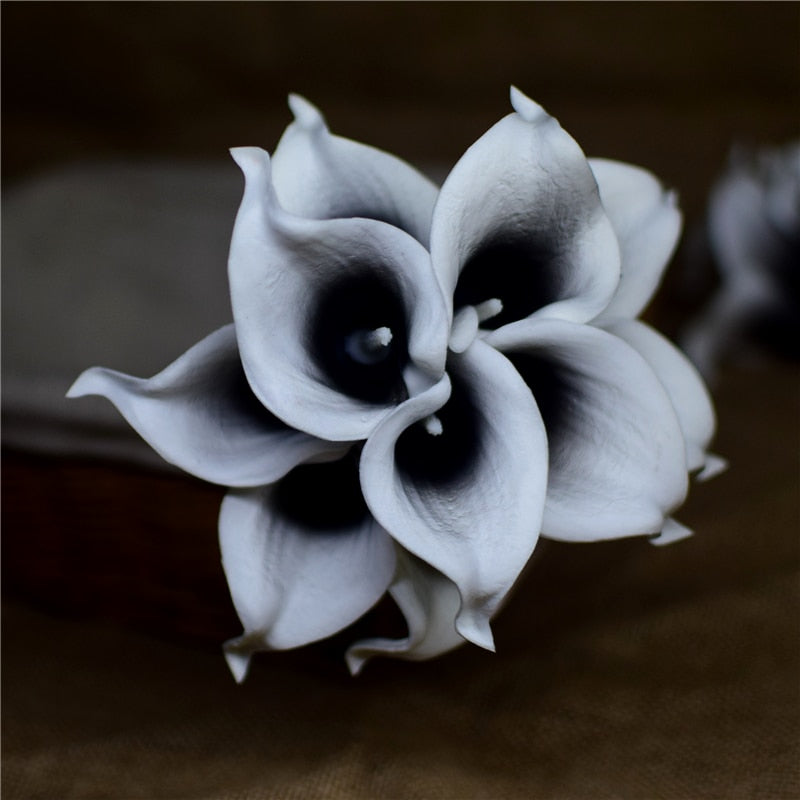 10 marinblå Calla-liljor PU Real Touch blommor bröllopsdekoration buketter borddekoration konstgjorda blommor heminredning