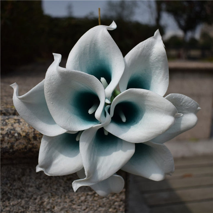 10 marinblå Calla-liljor PU Real Touch blommor bröllopsdekoration buketter borddekoration konstgjorda blommor heminredning