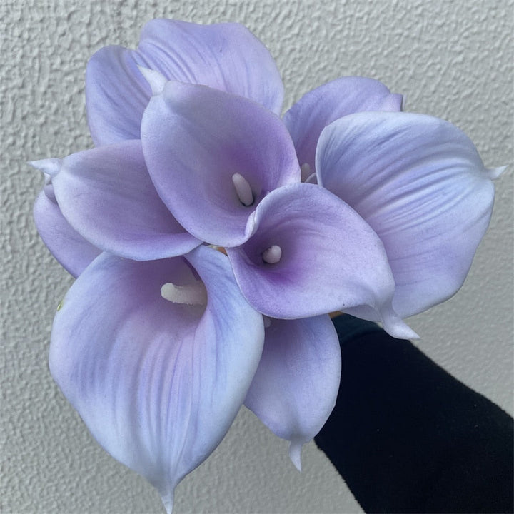 10 marinblå Calla-liljor PU Real Touch blommor bröllopsdekoration buketter borddekoration konstgjorda blommor heminredning