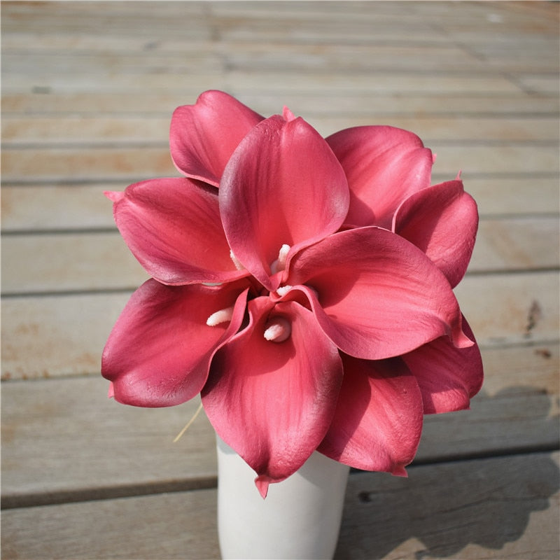 10 marinblå Calla-liljor PU Real Touch blommor bröllopsdekoration buketter borddekoration konstgjorda blommor heminredning