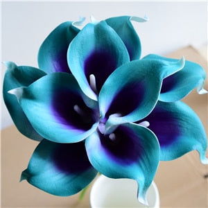 10 marinblå Calla-liljor PU Real Touch blommor bröllopsdekoration buketter borddekoration konstgjorda blommor heminredning