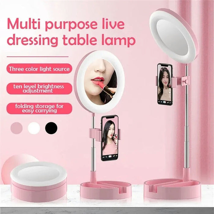 Selfie Ring Light med Makeup Spegel & Telefonhållare Kit