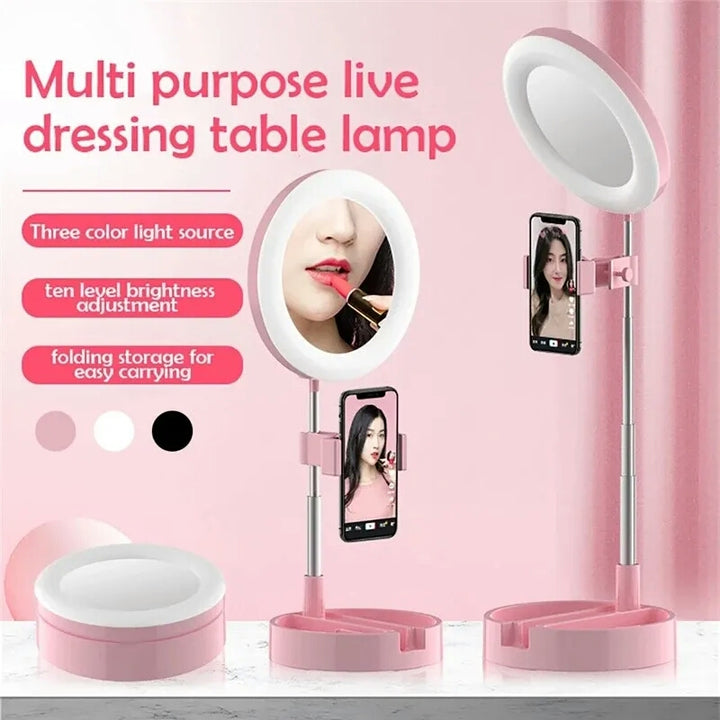 Selfie Ring Light med Makeup Spegel &amp; Telefonhållare Kit