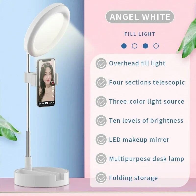 Selfie Ring Light med Makeup Spegel &amp; Telefonhållare Kit