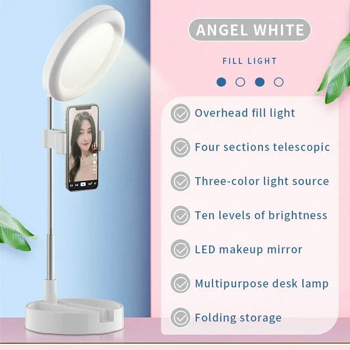 Selfie Ring Light med Makeup Spegel &amp; Telefonhållare Kit