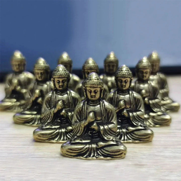 10 stycken Miniatyr Brons Sittande Buddha Staty Figur för Resa Buddhism Tillbedjan Hem Kontor Skrivbord Dekoration