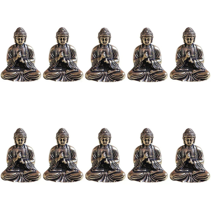 10 stycken mini mässings Buddha-statyer för resande, buddhistisk tillbedjan, heminredning, kontorsdekoration