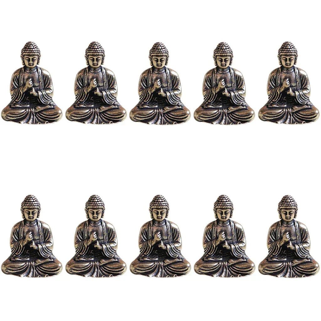 10 stycken Miniatyr Brons Sittande Buddha Staty Figur för Resa Buddhism Tillbedjan Hem Kontor Skrivbord Dekoration