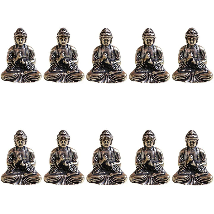 10 stycken Miniatyr Brons Sittande Buddha Staty Figur för Resa Buddhism Tillbedjan Hem Kontor Skrivbord Dekoration
