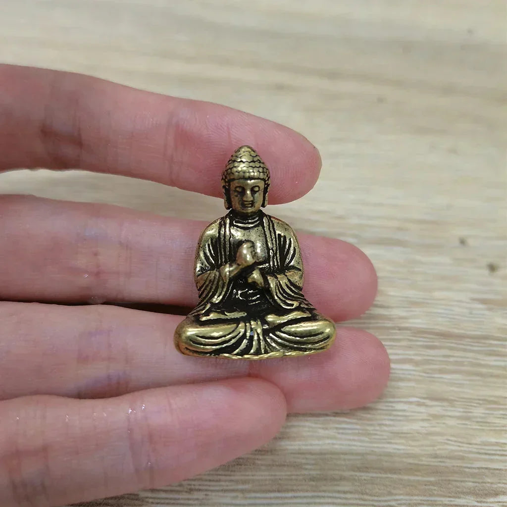 10 stycken Miniatyr Brons Sittande Buddha Staty Figur för Resa Buddhism Tillbedjan Hem Kontor Skrivbord Dekoration