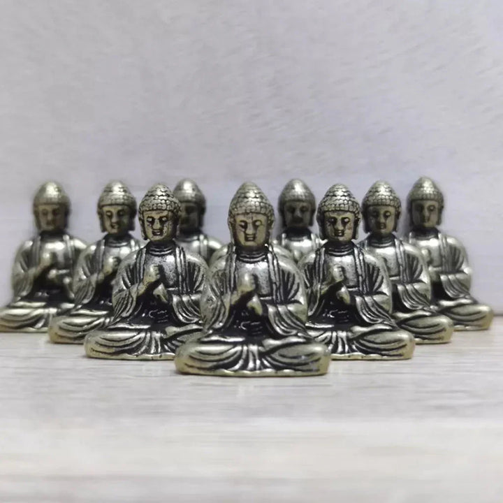 10 stycken Miniatyr Brons Sittande Buddha Staty Figur för Resa Buddhism Tillbedjan Hem Kontor Skrivbord Dekoration
