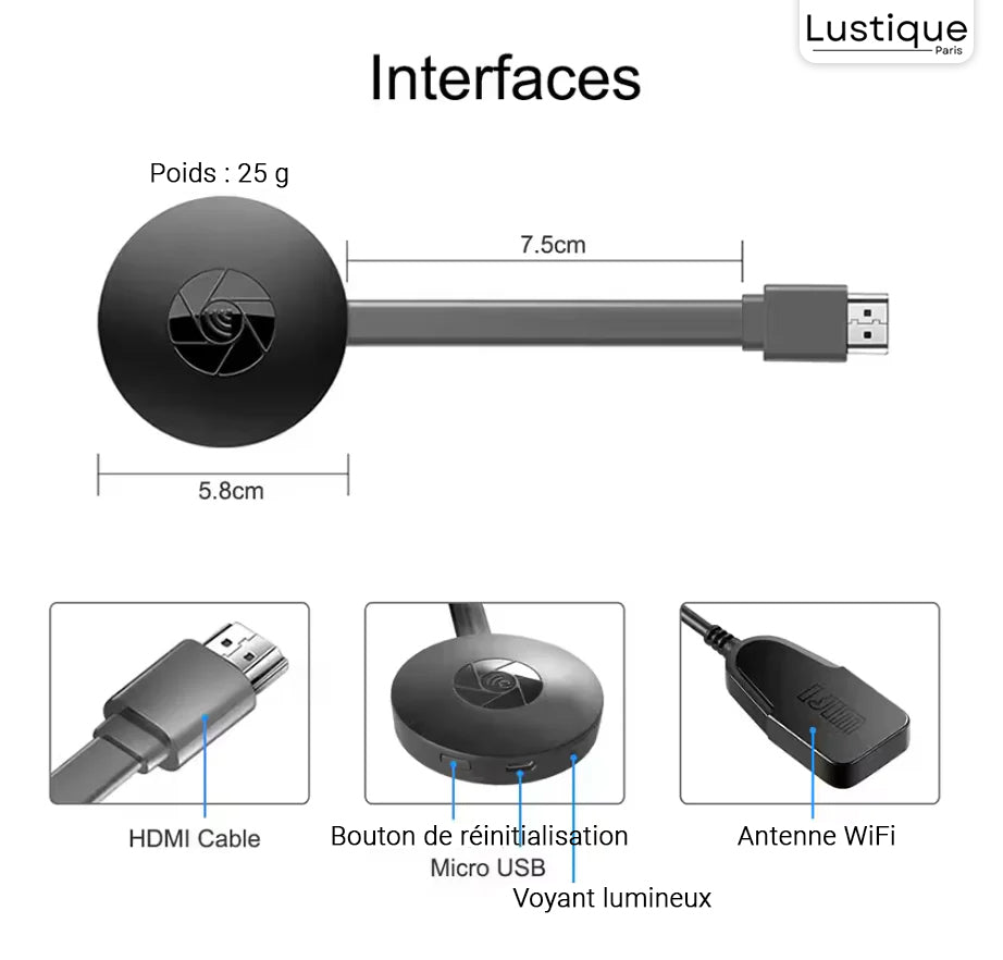 Trådlös HDMI Display Adapter | MediaLink 1080P WiFi Skärm Spegling för Android, iOS, Windows &amp; Mac