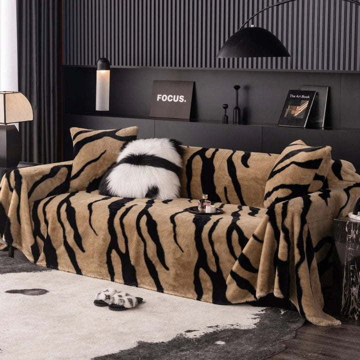 Vilda Randiga Zebra Fleece Sofföverdrag
