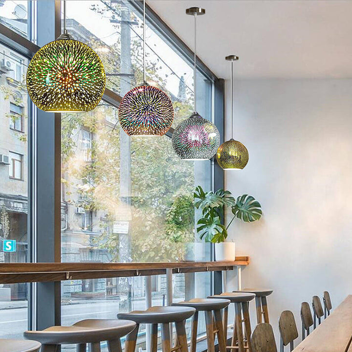 Modern kreativ 3D färgglad fyrverkeriglas 1-ljuskupol hänglampa