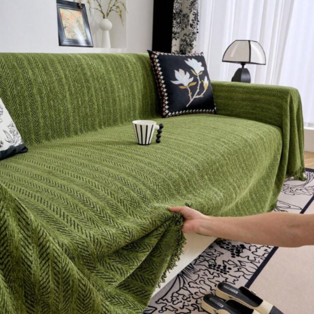 Herringbone Chenille Fringed Sofföverdrag
