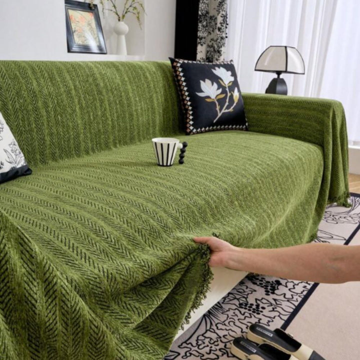 Herringbone Chenille Fringed Sofföverdrag