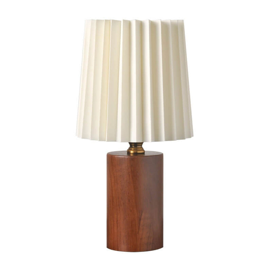Vintage Koreansk Plisserad Kolonn Solid Trä Bas 1-Ljus Bordslampa