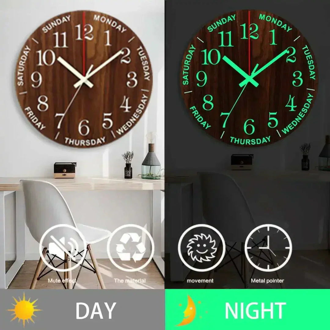 Glowtic Luminös Väggklocka | Trädesign | Tyst | Nattljus | Nordisk Stil | Gåvoidé