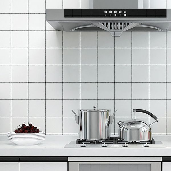 Vit Peel &amp; Stick Tile Spegel Plast Nät Tapet för Kök och Badrum