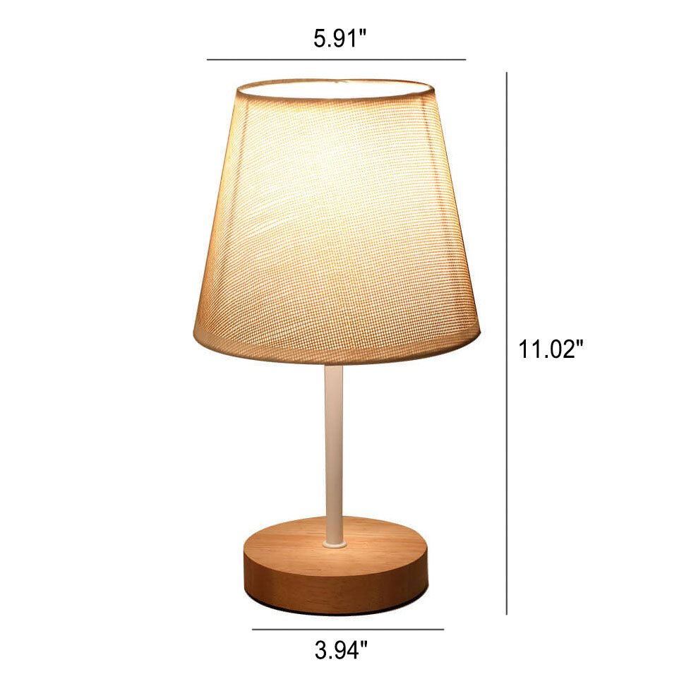 Nordisk Vintage Tygkon Lampa i Massiv Trä LED Bordslampa