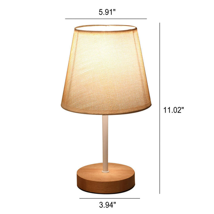 Nordisk Vintage Tygkon Lampa i Massiv Trä LED Bordslampa