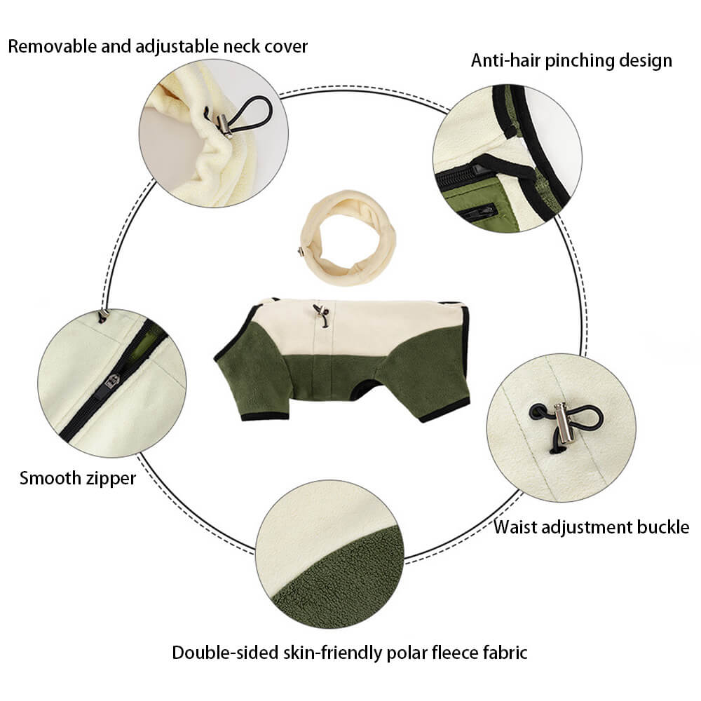Full Protection Polar Fleece Hundoverall med Avtagbar Krage