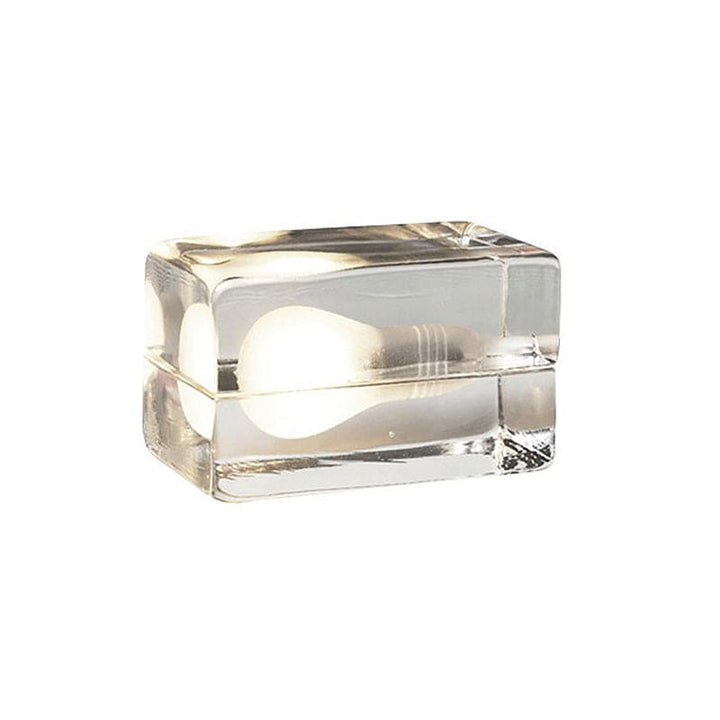 BrightCube – Minimalistisk Bordslampa med Transparent Glas Kub