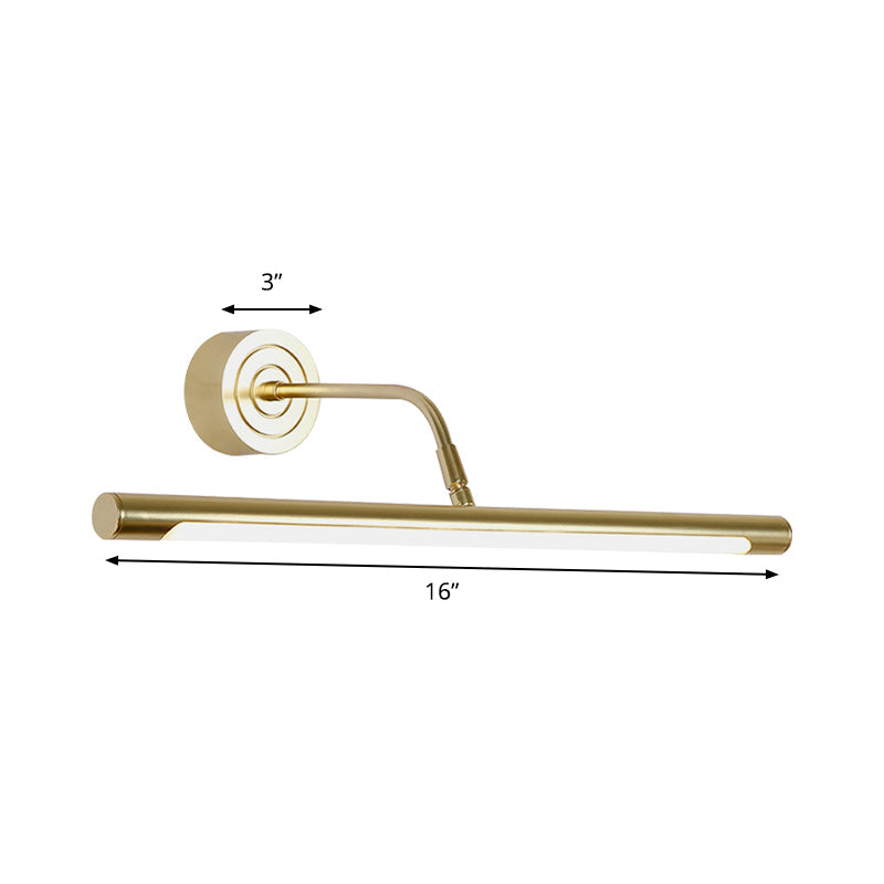 16"/20" W Slim Cylindrical Makeup Mirror Light Modernism Metal LED Guld Väggmonterad Lampa för Sovrum, Varm/Vit Belysning