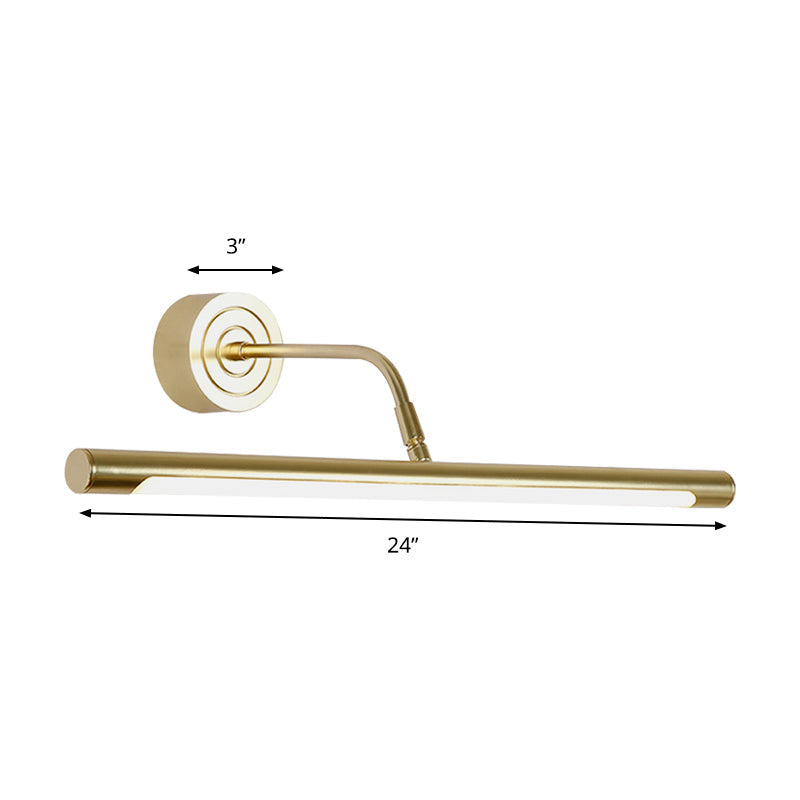 16"/20" W Slim Cylindrical Makeup Mirror Light Modernism Metal LED Guld Väggmonterad Lampa för Sovrum, Varm/Vit Belysning