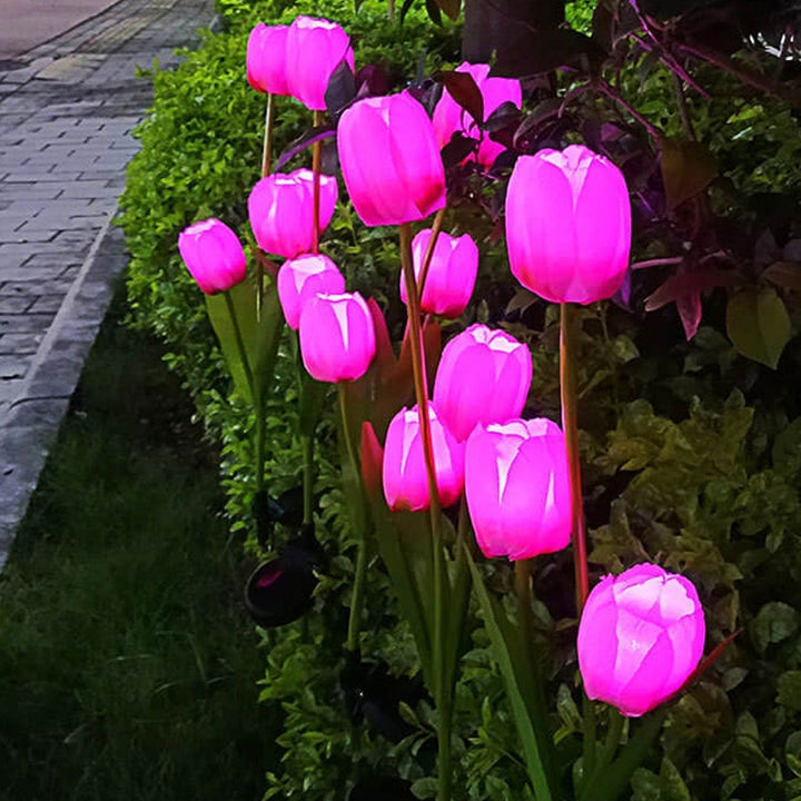 Solig Tulpan Gräslampa Utomhus Trädgård LED Tulpan Blomma Lampa Markspett Landskapsbelysning