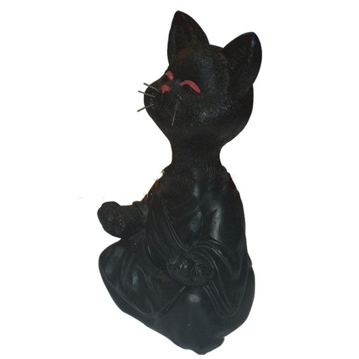 Lekfull svart Buddha kattfigur meditation yoga samlarobjekt glad katt dekoration hem trädgård prydnad trädgård