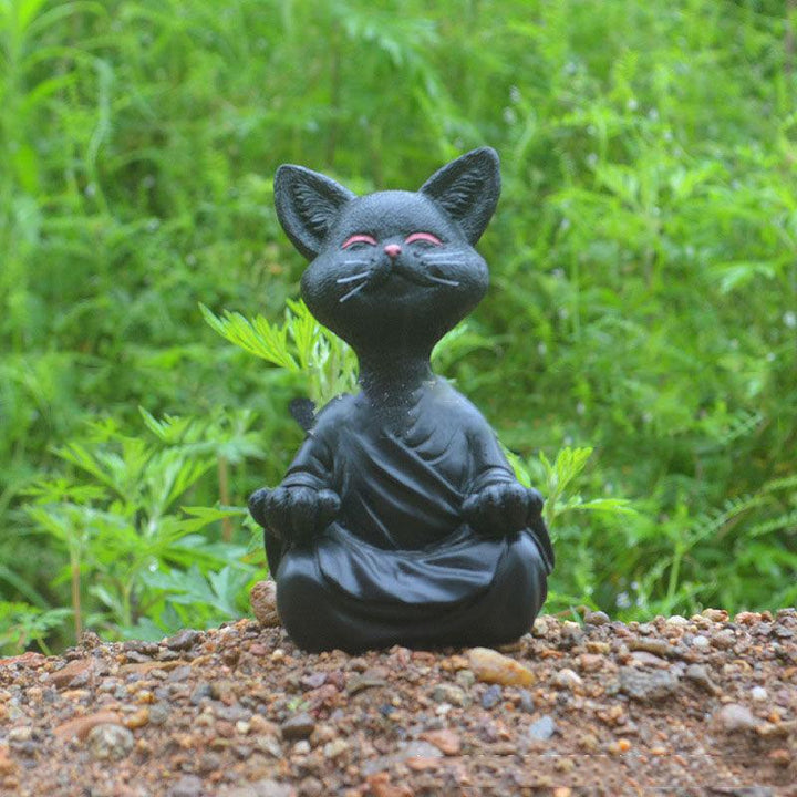 Lekfull svart Buddha kattfigur meditation yoga samlarobjekt glad katt dekoration hem trädgård prydnad trädgård