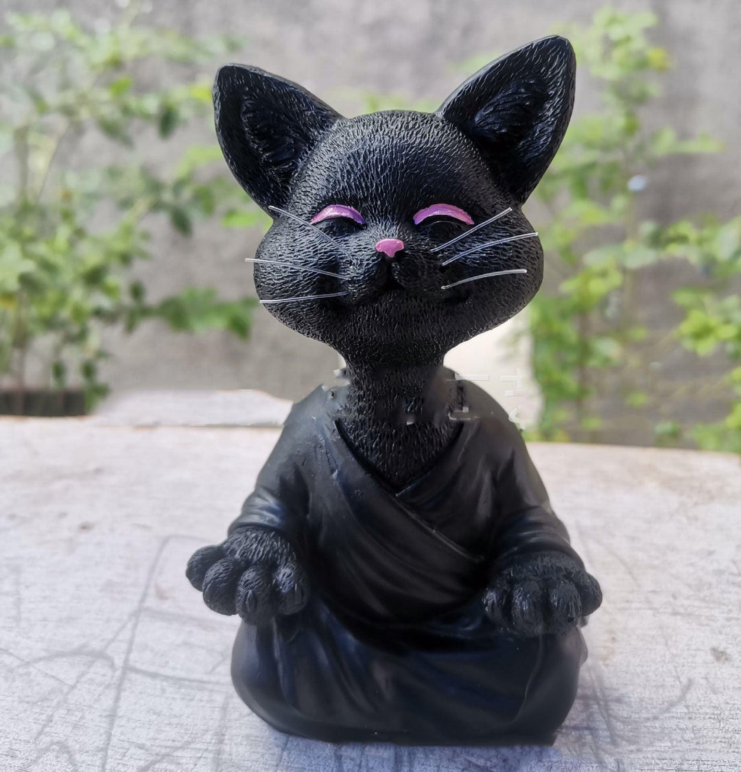 Lekfull svart Buddha kattfigur meditation yoga samlarobjekt glad katt dekoration hem trädgård prydnad trädgård