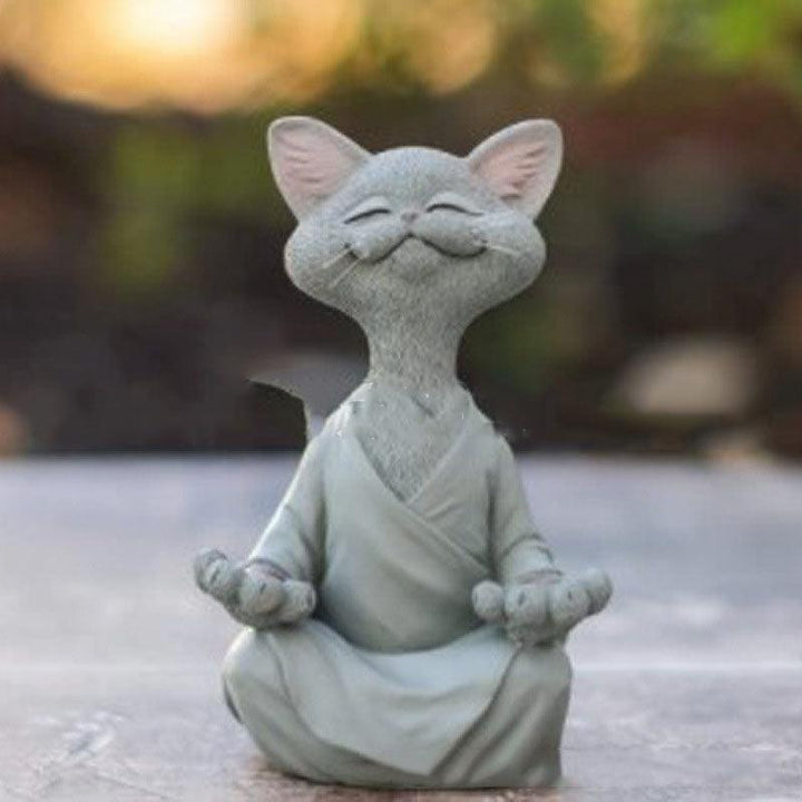 Lekfull svart Buddha kattfigur meditation yoga samlarobjekt glad katt dekoration hem trädgård prydnad trädgård