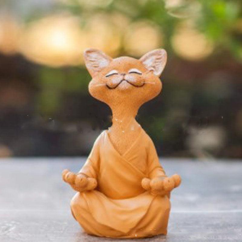 Lekfull svart Buddha kattfigur meditation yoga samlarobjekt glad katt dekoration hem trädgård prydnad trädgård