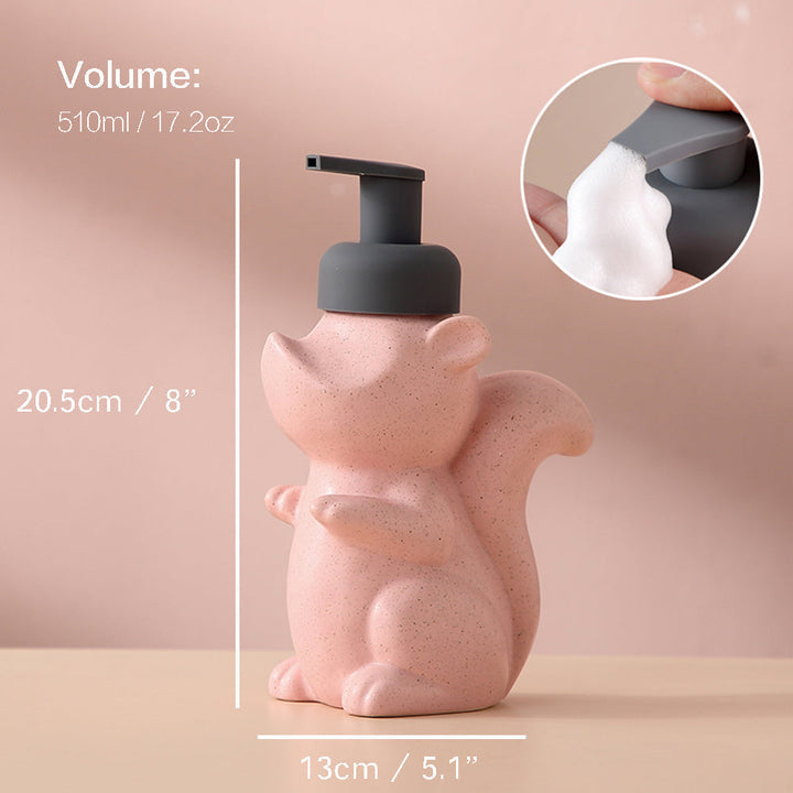 Keramisk Tvålbehållare, Ekorre Skumpump Badflaska, Djurdesign, Påfyllbar Återanvändbar Lotionpump för Badrum Kök, 510ml/17.2oz