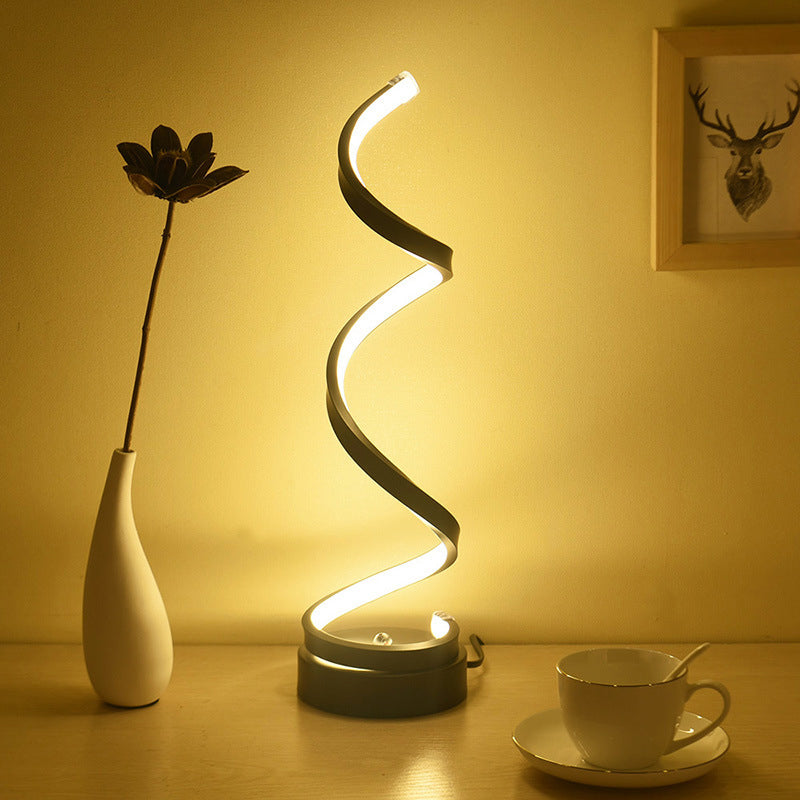 Spiral Ribb Metal Bordslampa Enkelhet Svart/Vit/Guld LED Arbetsbelysning med Rund Bas i Varm/Vit Ljus