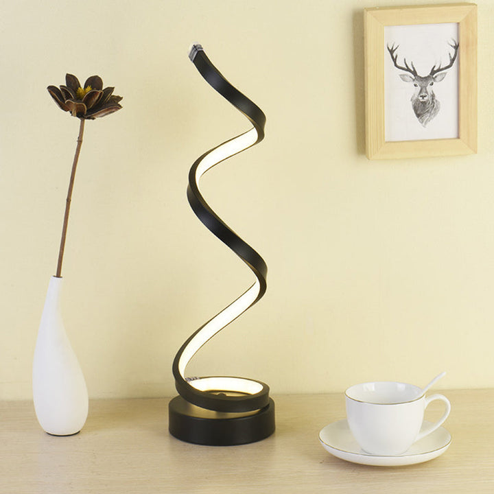 Spiral Ribb Metal Bordslampa Enkelhet Svart/Vit/Guld LED Arbetsbelysning med Rund Bas i Varm/Vit Ljus