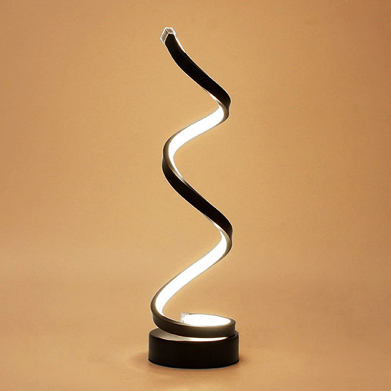 Spiral Ribb Metal Bordslampa Enkelhet Svart/Vit/Guld LED Arbetsbelysning med Rund Bas i Varm/Vit Ljus