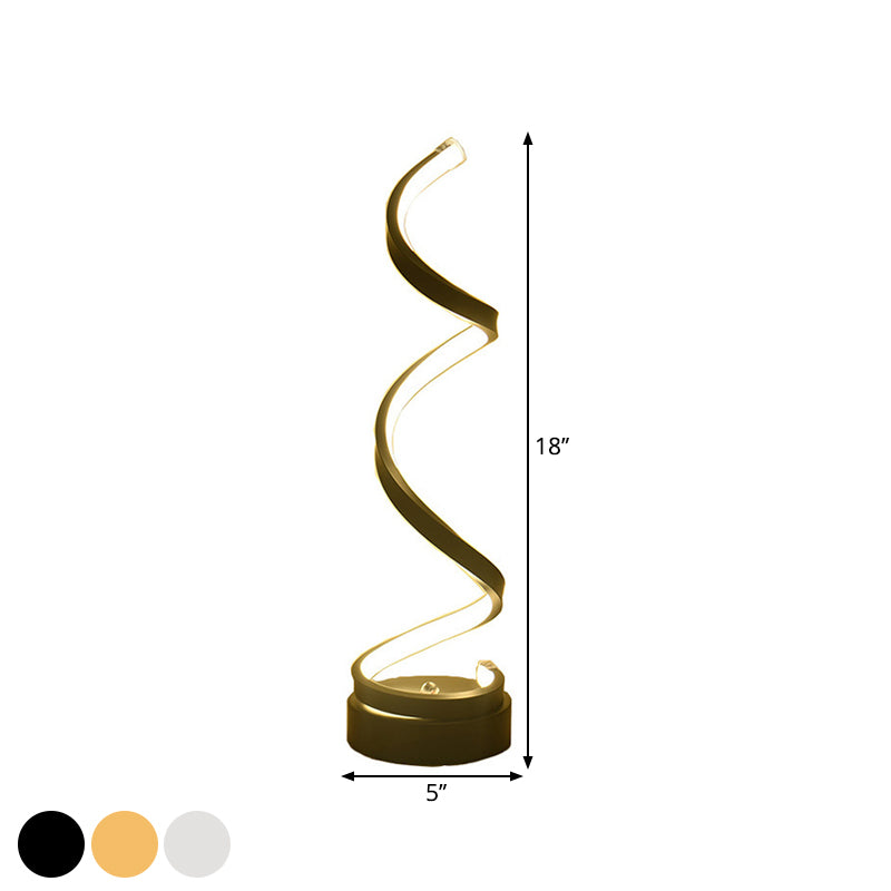 Spiral Ribb Metal Bordslampa Enkelhet Svart/Vit/Guld LED Arbetsbelysning med Rund Bas i Varm/Vit Ljus