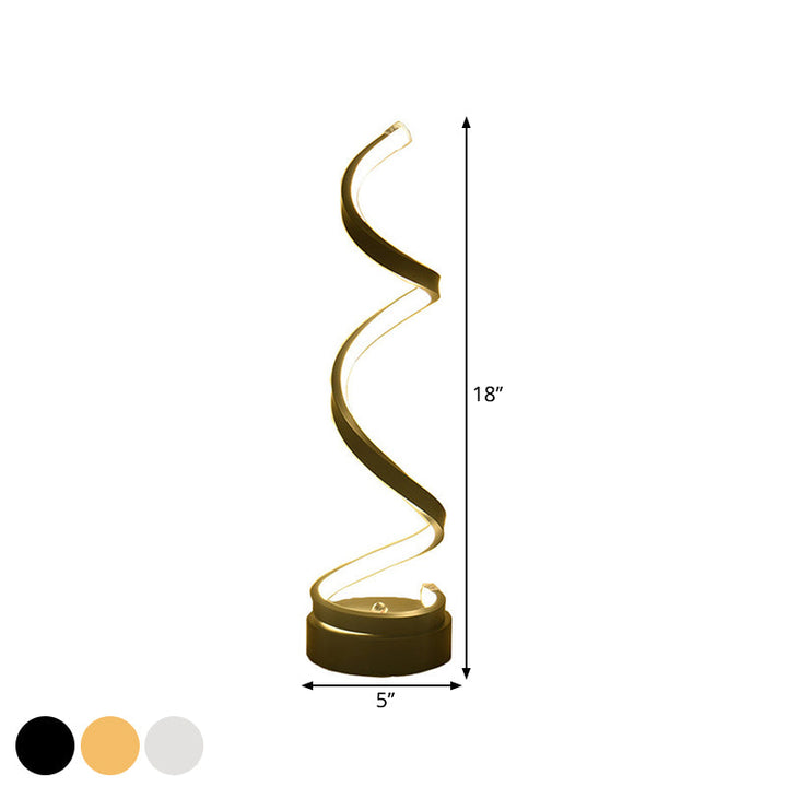 Spiral Ribb Metal Bordslampa Enkelhet Svart/Vit/Guld LED Arbetsbelysning med Rund Bas i Varm/Vit Ljus