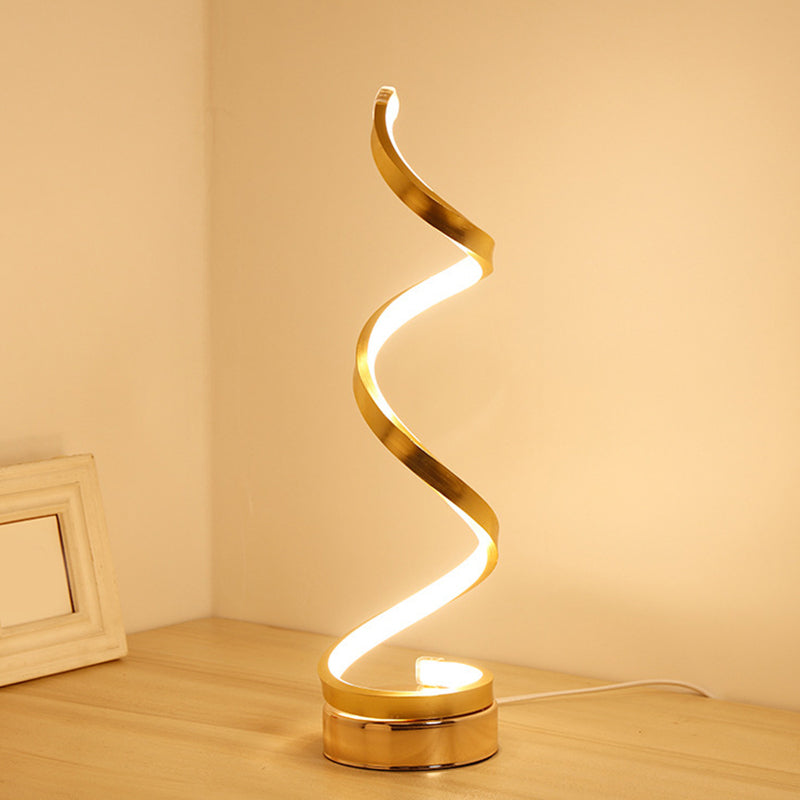 Spiral Ribb Metal Bordslampa Enkelhet Svart/Vit/Guld LED Arbetsbelysning med Rund Bas i Varm/Vit Ljus