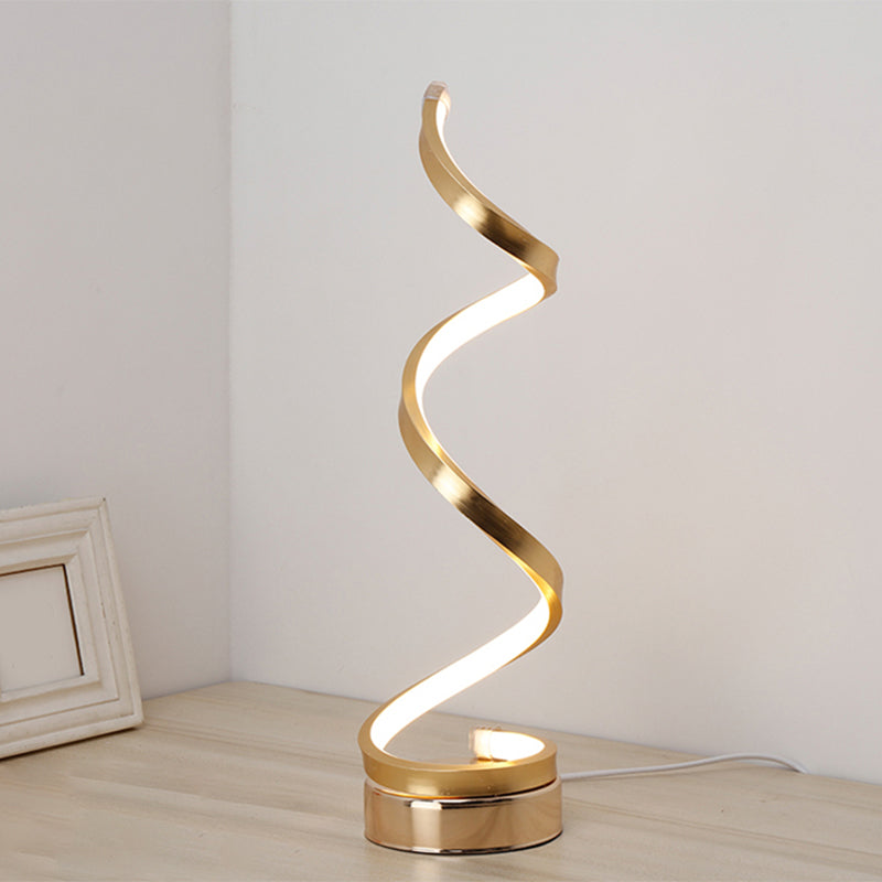 Spiral Ribb Metal Bordslampa Enkelhet Svart/Vit/Guld LED Arbetsbelysning med Rund Bas i Varm/Vit Ljus