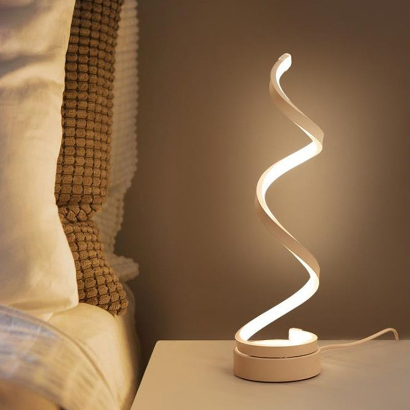 Spiral Ribb Metal Bordslampa Enkelhet Svart/Vit/Guld LED Arbetsbelysning med Rund Bas i Varm/Vit Ljus
