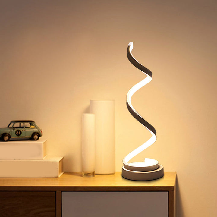Spiral Ribb Metal Bordslampa Enkelhet Svart/Vit/Guld LED Arbetsbelysning med Rund Bas i Varm/Vit Ljus