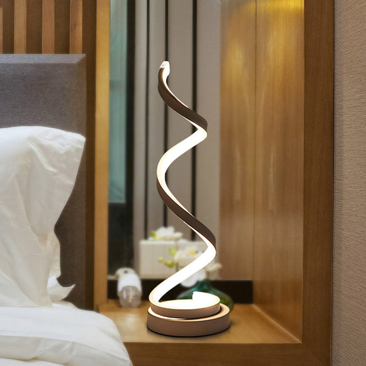 Spiral Ribb Metal Bordslampa Enkelhet Svart/Vit/Guld LED Arbetsbelysning med Rund Bas i Varm/Vit Ljus